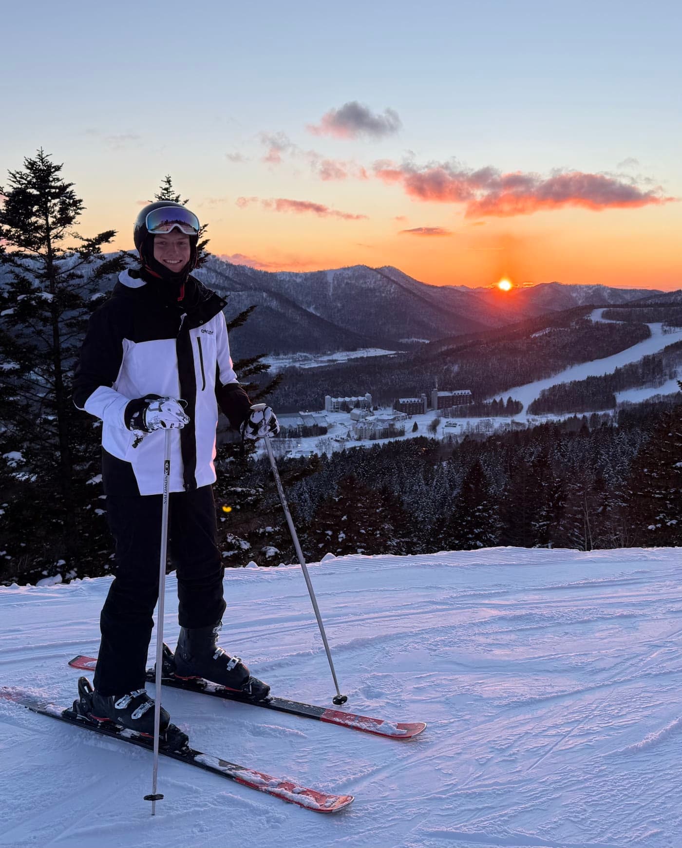 Harrison skiing at sunset